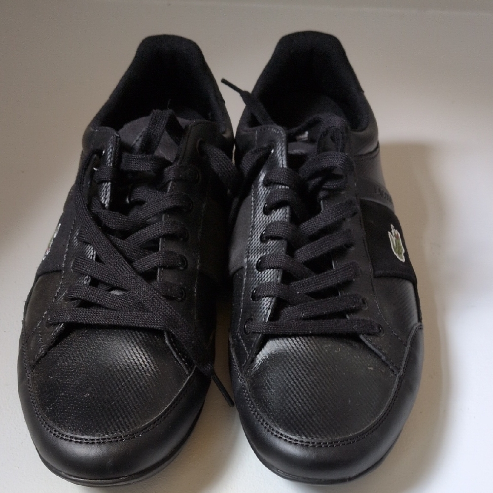 Lacoste Black Leather Sneakers Classic Minimalist Design- Style Chaymon Sz11.5
